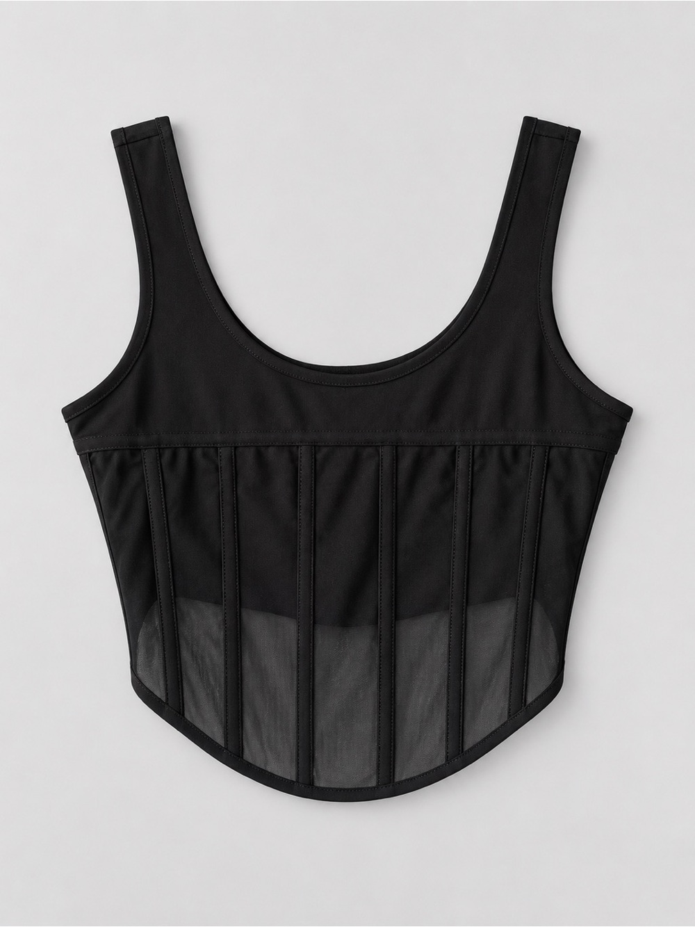 Black Sheer Panel Corset Tank Top